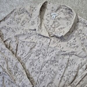 LL Bean Button Up Shirt Womens XL Brown Cotton Tencel Utility Workwear Military